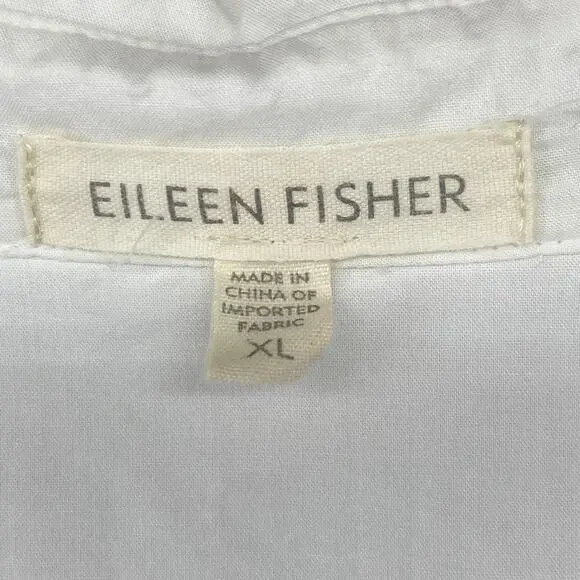 EILEEN FISHER Shirt XL Organic Cotton Woven Roll Tab Sleeve Button Front White - Picture 5 of 14